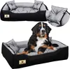 A collage showing a dog bed from different angles, with a Bernese Mountain Dog resting in one of the views. Anteprima dell’immagine prodotto