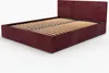 A burgundy upholstered bed frame with a slatted wooden base is shown against a white background. Podgląd zdjęcia produktu