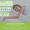 A woman sleeping peacefully on a mattress, with marketing text and icons overlaid on the left side. Voir les images du produit