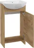 A bathroom vanity with a sink and an open cabinet door. Voir les images du produit