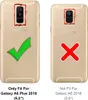 Two phone cases are shown side-by-side, one with a green checkmark indicating it fits a Samsung Galaxy A6 Plus 2018 (6.0"), and the other with a red X indicating it does not fit a Samsung Galaxy A6 2018 (5.6"). Produktbild-Vorschau