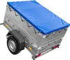 A new GARDEN TRAILER 150 KIPP with additional side walls, jockey wheel, and blue flat tarpaulin. Produktbild-Vorschau