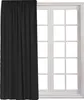 A black curtain is shown partially covering a white window with multiple panes. Produktbild-Vorschau