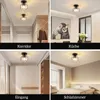 Collage of four images showing a black ceiling light fixture in different room settings: a hallway, a kitchen, an entrance, and a bedroom. Voir les images du produit