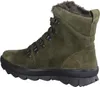 A side view of a green suede boot with fur lining. Produktbild-Vorschau