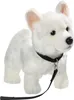 A white plush dog with a black collar and leash, standing on a white background. Náhled obrázku produktu