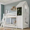 A white bunk bed shaped like a house, with a chalkboard on the side, in a child's bedroom. Anteprima dell’immagine prodotto