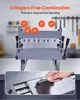 A metal sheet bending machine with text overlays highlighting its features. Voir les images du produit
