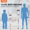 Silhouettes of a child and an adult are shown next to crutches of different heights, illustrating the height adjustment range. Produktbild-Vorschau