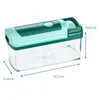 A product shot of a food chopper with dimensions indicated by measurement lines and text. Voir les images du produit
