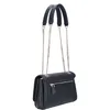A black Guess handbag with a chain strap is shown from a side angle against a white background. Produktbild-Vorschau