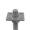 A close-up shot of a metal post anchor with a threaded bolt and a square base plate with four holes. Produktbild-Vorschau