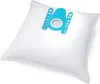 A white vacuum cleaner bag with a blue plastic fitting. Produktbild-Vorschau