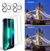 A collage showing iPhone screen protectors and camera lens protectors on the left, and two images of the Tower Bridge in London on the right, illustrating a before and after comparison. Produktbild-Vorschau