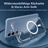 A clear phone case is shown with a phone behind it, highlighting its features. Voir les images du produit