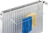 A white radiator with a white wire rack attached, holding two towels. Produktbild-Vorschau