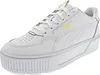 A white Puma Karmen Rebelle sneaker with yellow accents is shown from a side angle against a white background. Produktbild-Vorschau