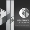 Close-up of a metal buckle on a shelf support, with marketing text. Voir les images du produit