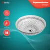 A decorative washbasin with informational icons and text on a teal and white background. Produktbild-Vorschau