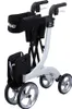 A white and silver Drive Medical Nitro rollator walker with black fabric components is shown against a white background. Produktbild-Vorschau