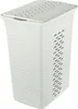 A white laundry basket with a lid and a textured pattern. Voir les images du produit