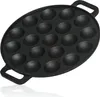 A black cast iron poffertjes pan with 19 indentations and two handles, shown from a slightly elevated angle against a white background. Anteprima dell’immagine prodotto