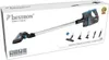 The image shows the retail packaging of a cordless vacuum cleaner, including the vacuum cleaner itself and several accessories. Produktbild-Vorschau