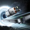 A car charger with retractable cables is shown on top of a smartphone, with a futuristic, swirling background. Produktbild-Vorschau