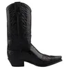 Auf dem Bild ist ein schwarzer Stiefel zu sehen der elegant und modern wirkt. Der Stiefel wird von der Außenseite präsentiert und zeigt eine glatte Oberfläche mit einer hohen Form. Produktbild-Vorschau