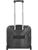 The back of a black rolling suitcase with a telescopic handle extended. Produktbild-Vorschau