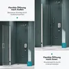 Collage of two images showing a shower enclosure with different door opening options. Produktbild-Vorschau