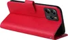 A red flip case for a smartphone is shown open, with the phone inserted. Produktbild-Vorschau