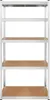 A metal shelving unit with wooden shelves against a white background. Produktbild-Vorschau
