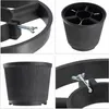 A collage of four close-up images showing different angles of a black Christmas tree stand. Voir les images du produit