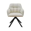 A studio shot of a beige upholstered swivel chair with a black metal base. Produktbild-Vorschau