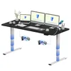 A black standing desk with multiple computer monitors, a laptop, and accessories. Náhled obrázku produktu