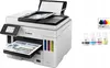 A white Canon MAXIFY GX 7050 Multifunction Printer is shown with ink bottles next to it. Produktbild-Vorschau