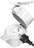 A white smart plug with its lid open, showing the socket and a black power plug next to it. The word 'SMART+' is visible in the top right corner. Produktbild-Vorschau