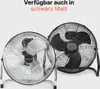 Two floor fans are shown, one silver and one black, against a light gray and white background. Text above indicates availability in matte black. Náhľad obrázku produktu