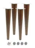Four wooden furniture legs with metal tops, along with screws and felt pads, are arranged on a white background. Podgląd zdjęcia produktu