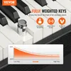 Close-up of digital piano keys with marketing text and a graph. Produktbild-Vorschau