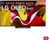 A marketing image of an LG OLED evo television with colorful abstract shapes on the screen. Produktbild-Vorschau
