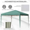 A green pop-up gazebo with text highlighting its features and materials. Produktbild-Vorschau