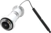 A silver and black door peephole with a black wire and handle against a white background. Produktbild-Vorschau