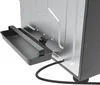 Close-up view of the back of an electric smoker, showing a drip tray and a power cord. Produktbild-Vorschau