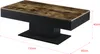 A rectangular coffee table with a wood-look top and black base, shown from a slight angle with dimensions indicated. Anteprima dell’immagine prodotto