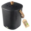 A black compost bin with a wooden lid knob and handle, with an 'Eco Friendly' tag attached. Podgląd zdjęcia produktu