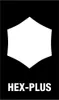 A black background with a white hexagonal shape and the text "HEX-PLUS" below it. Produktbild-Vorschau