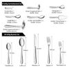 A collage of different cutlery and serving utensils with their sizes and quantities listed. Náhled obrázku produktu