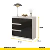 A white and black sideboard with dimensions indicated by yellow lines and text. Náhled obrázku produktu